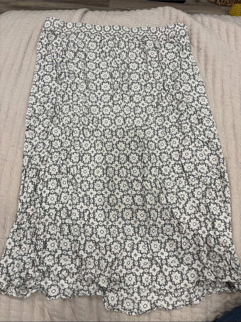 LOFT White & Gray Floral Maxi Skirt